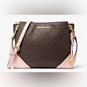 Michael Kors Nicole Triple Compartment Crossbody Bag in Brown/Pink. $50